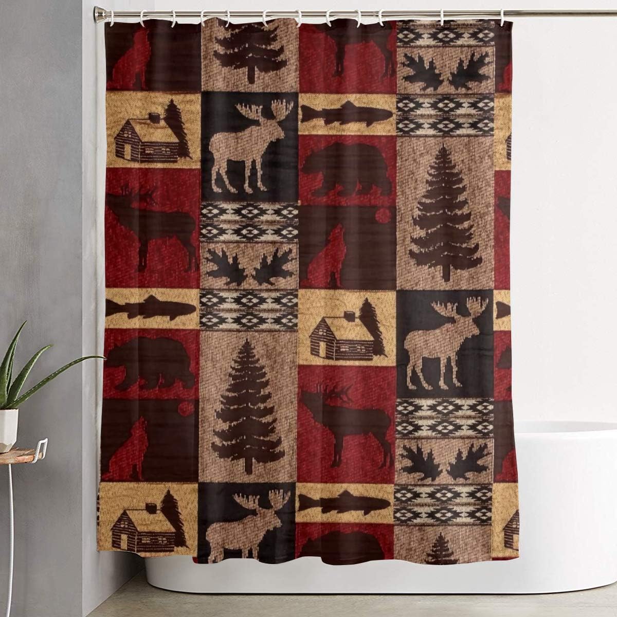Amazon Com Lodge Bear Deer Fish Shower Curtain Polyester Fabric Waterproof Bathroom Decor Set Washable With 12 Hooks 60 X 70 Inch Home Kitchen
