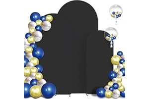TOPEIGHT Spandex Anti Wrinkle Arch Backdrop Cover - High Elastic Fitted Arch Stand Cover Set of 3 Black Round Top Chiara Backdrop Stand Cover for Wedding Birthday Baby Shower Halloween Decor 4FT, 5FT, 6FT