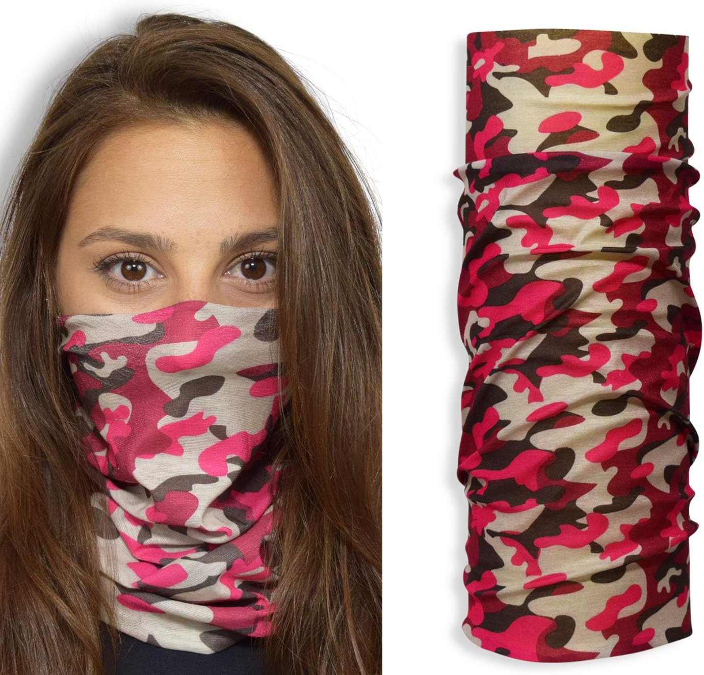 JOHN BOY Fitness Face Guard - UPF 50+ Multi-Purpose Athletic Mask with UV Sun Protection & Moisture Wicking Fabric - PINK CAMO