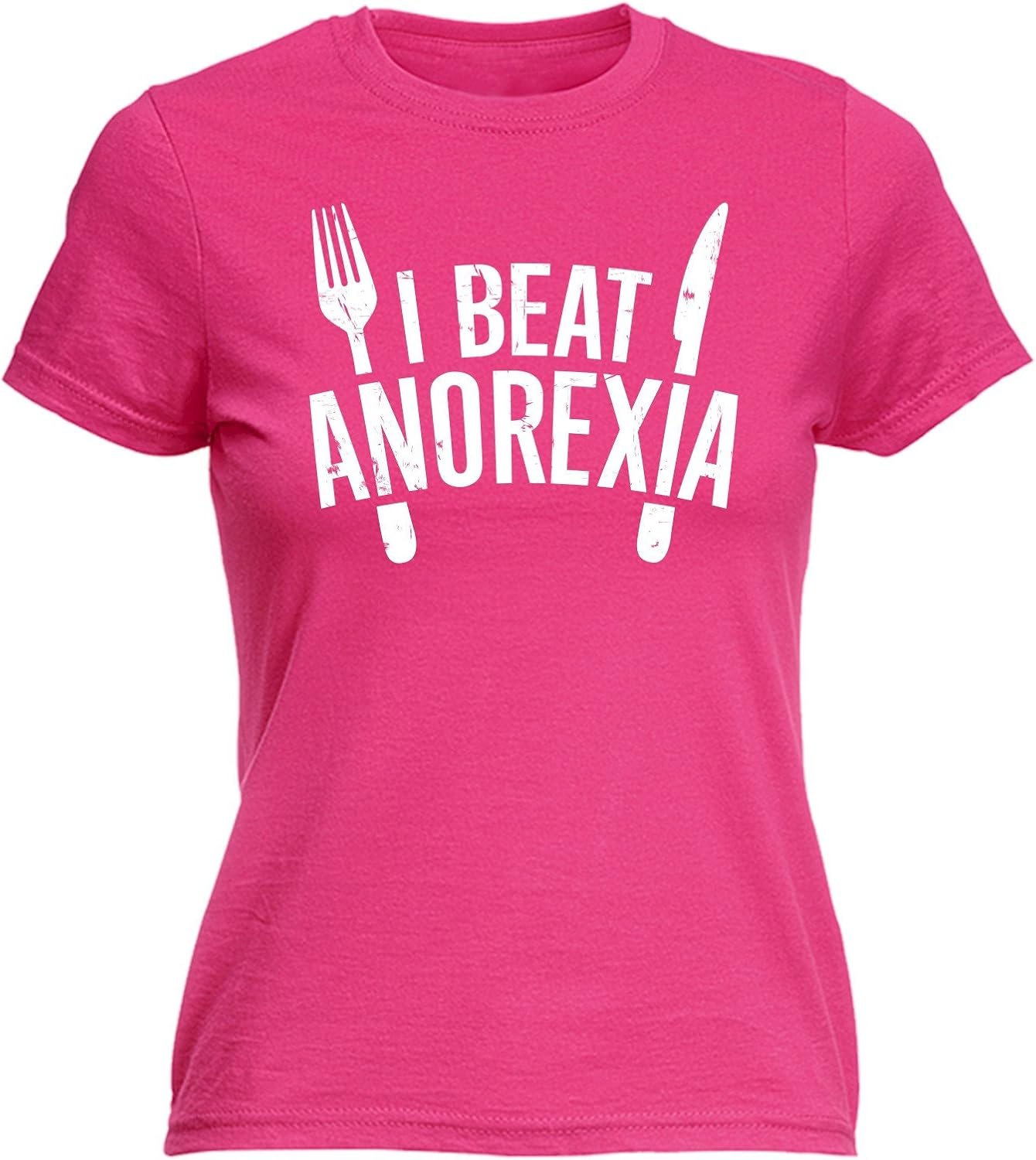 123t Women&rsquo;s I Beat Anorexia Graphic Design - Fitted T-Shirt: Amazon.co