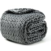 Goodhipi Hand-Knit Weighted Blanket for Adults, Chunky Knit Blanket, Cooling,Breathable,Sustainable,Machine Washable,Organic Cotton,Valentine's Day Birthday Gifts for Mom Women(Dark Grey,40"*60",8lb)