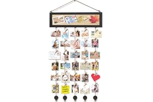 Bikoney Picture Frames Collage Wall Decor Hanging Photo Display Multi Pictures Organizer with Wood Bulletin Board Photo Board 30 Clips and 6 Pushpins for Home and Dorm Room Decor (Black)