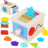 FCSONU Toddlers Montessori Coin Box Toys for 1 2 3 Year Old Girls Boys, Wooden Baby Toys for Toddlers 1-3, Color Sorting Stac