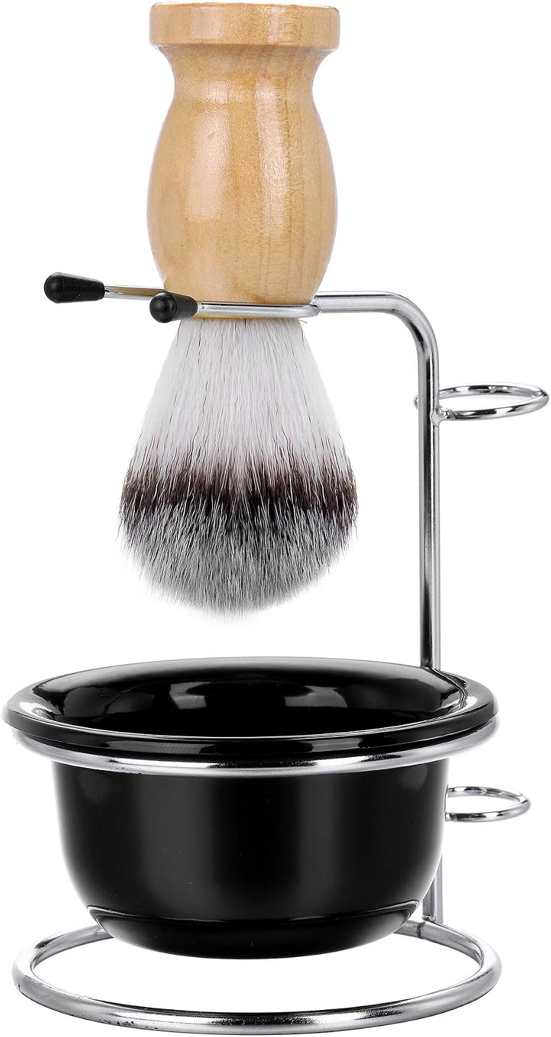 3 in 1 Badger Shaving Brush Set including Plastic Shaving Soap Bowl & Stainless Steel Shaving Stand Shaving Cleaning Tool Kit for Men Salon Home Travel Use
