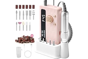 ALEANU Electric Nail File Professional Kit - 45000RPM Portable Nail Drill Electric File with 11 Bits & Base丨LED Screen丨Ultra-Silent, Rechargeable Nail Drills Machine for Acrylic Nails Gel Polishing (Pink)