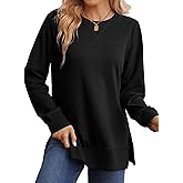Saloogoe Sweatshirt for women Side Split Fall Fashion 2025 Long Sleeve Shirts Trending Now