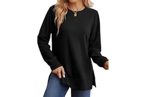 Saloogoe Sweatshirt for women Side Split Fall Fashion 2025 Long Sleeve Shirts Trending Now