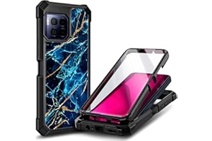 NZND Designed for T-Mobile REVVL 7 PRO 5G Case with [Built-in Screen Protector], Full-Body Shockproof Protective Rugged Bumper Cover, Impact Resist Phone Case (Marble Design Sapphire) Blue