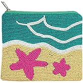Pretty Robes Beaded Coin Purse Change Zipper Pouch Wallet Starfish | Handmade Beadwork, Compact Organizer, Cash Holder, Card Storage, Makeup Pouch, Giftable Accessory, Everyday Carry