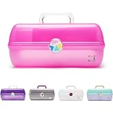 Caboodles On-The-Go Girl Makeup Box, Hot Pink Sparkle, Hard Plastic Makeup Organizer Box, Built-In Mirror, Secure Latch for Safe Travel, Spacious Storage for Large Items