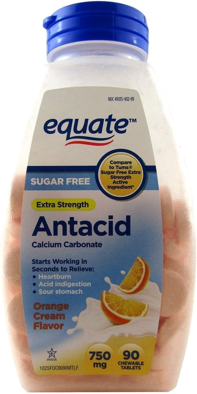 Sugar Free Antacid Orange Cream Flavor + Extra Strength Chewable Wintergreen Tablets | Equate 750 mg | Compare to Tums: Health & Personal Care