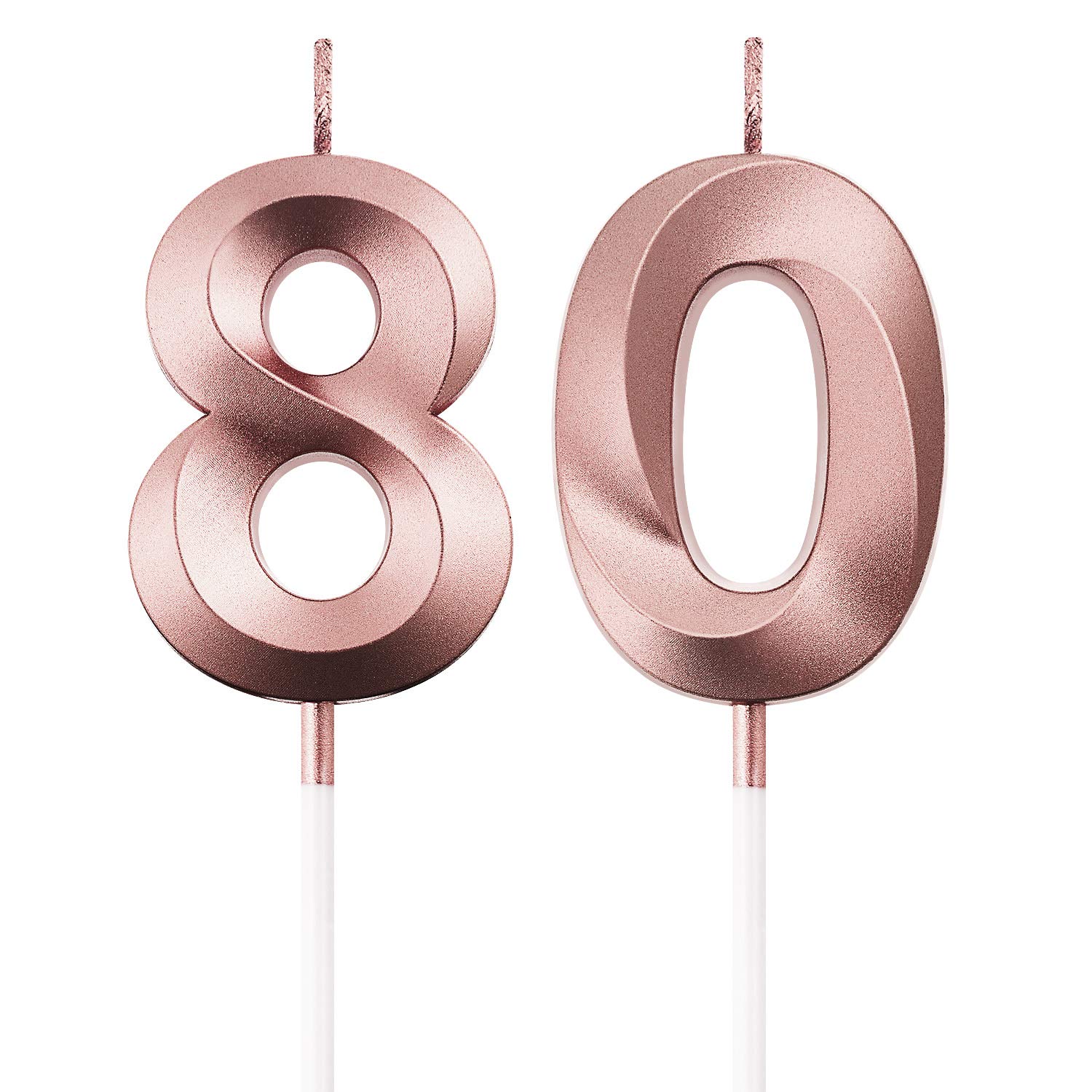 BBTO 80th Birthday Candles Cake Numeral Candles Happy Birthday Cake Topper Decoration for Birthday Anniversary Wedding Party Celebration Supplies (Rose Gold),5 centimeters