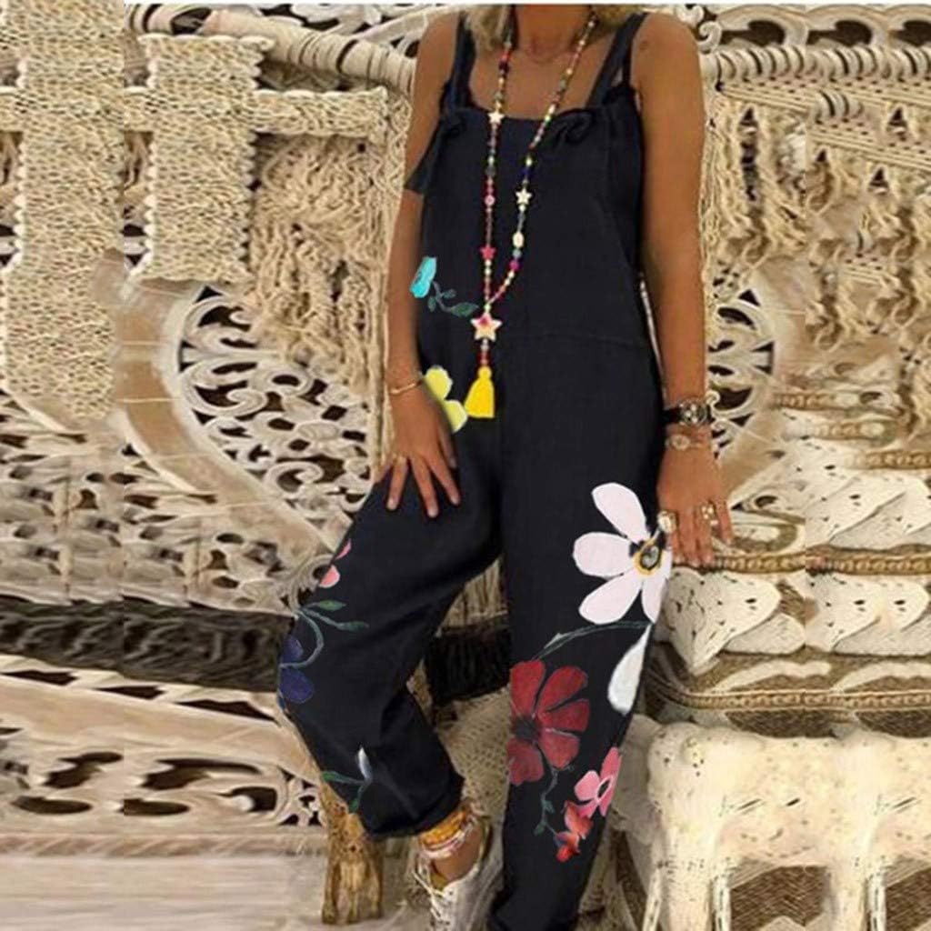 UOKNICE BLOUSE Women Daisies Print Romper Dressy Long Playsuit Knot Strap Button Jumpsuit: Clothing