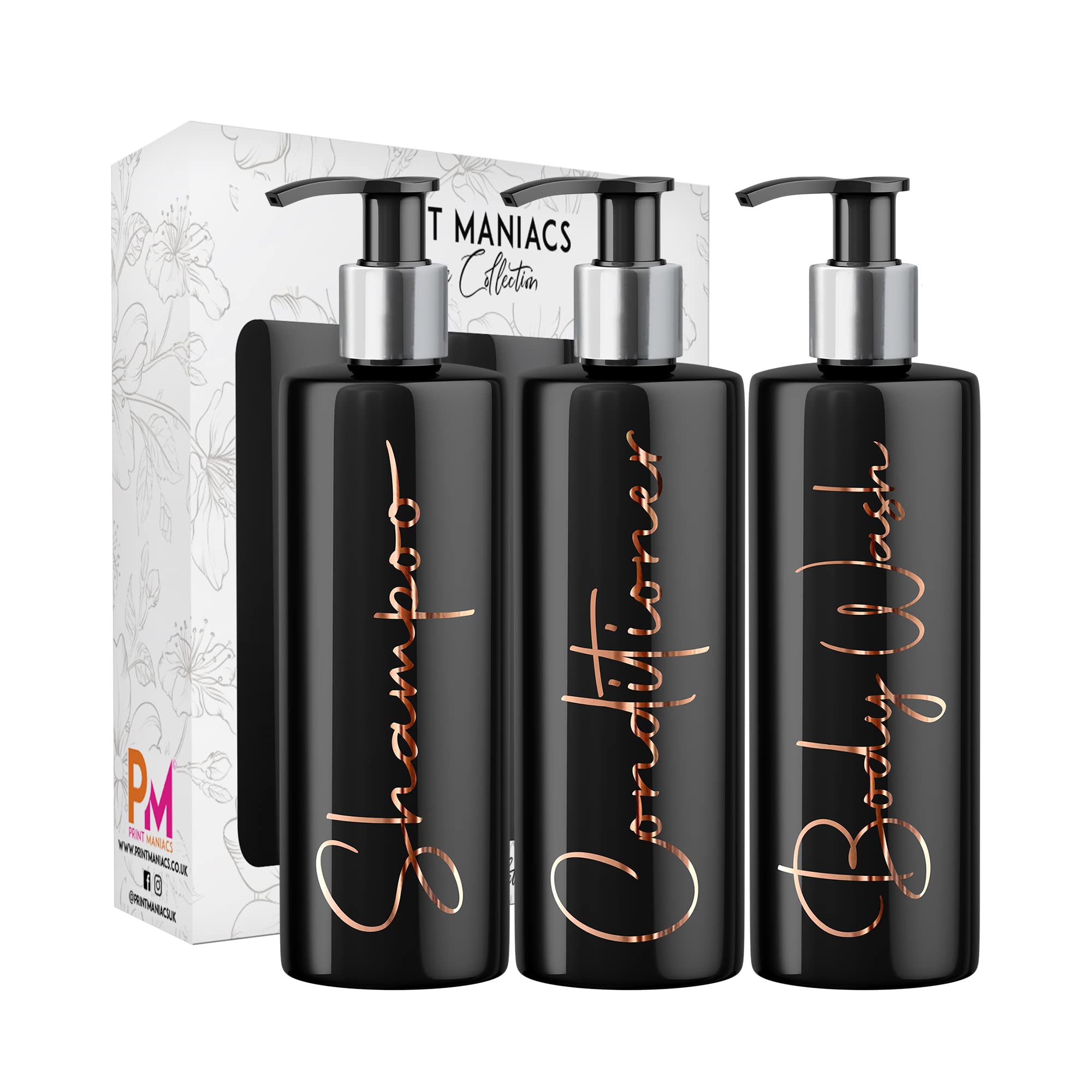 Print Maniacs Mrs Hinch Inspired Black Personalised Dispenser Silver Pump Bottles Set 3 (COPPER, F2)