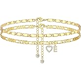 YOFECIO Ankle Bracelets for Women,14K Gold Plated Initial Anklets Dainty Heart Letter Ankle Bracelets Layered Gold Anklets for Women Non Tarnish A to Z Summer Beach Jewelry