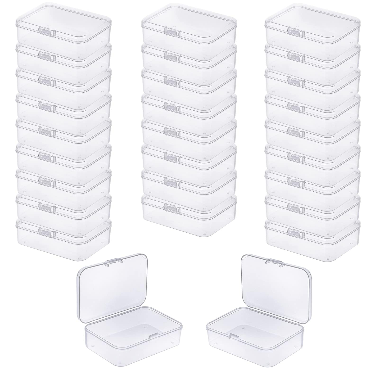 LJY 28 Pack Small Plastic Box with Hinged Lid 8.5 x 5.5 x 2.5 cm – Clear Rectangular Small Storage Boxes for Diamond Art Accessories, Beads, DIY Craft Storage and Hardware Organiser (Clear)