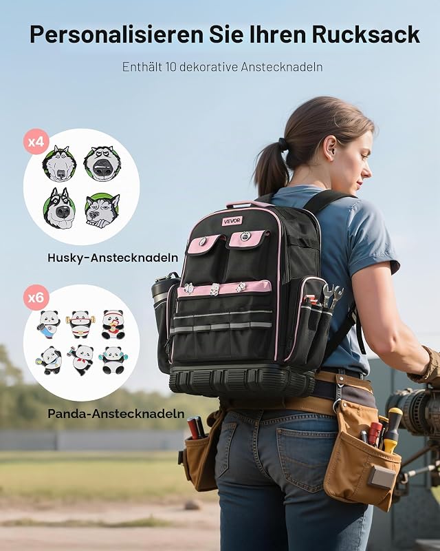 Werkzeugrucksack, 56 Taschen, Werkzeug-Aufbewahrungs-Organizer, Backpack mit Laptopfach, Baustellenrucksack, Werkzeugtasche für Elektriker, Reparaturarbeiter & Heizungstechniker
