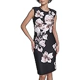 Calvin Klein Womens Cap Sleeve Knee Length Crepe Sheath Dress