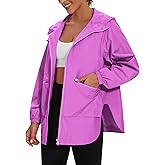 PESION Womens Waterproof Raincoat Lightweight Rain Jacket Trench Coat Hooded Windbreaker With Pockets for Outdoor