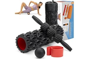SUBCULTUREPICK 5 in 1 Foam Roller Set for Deep Tissue Muscle Massage, High Density Fitness Exercise Foam Roller, Massage Roller, Massage Ball, Resistance Band, Tigger Point Foam Back Roller Set for Whole Body