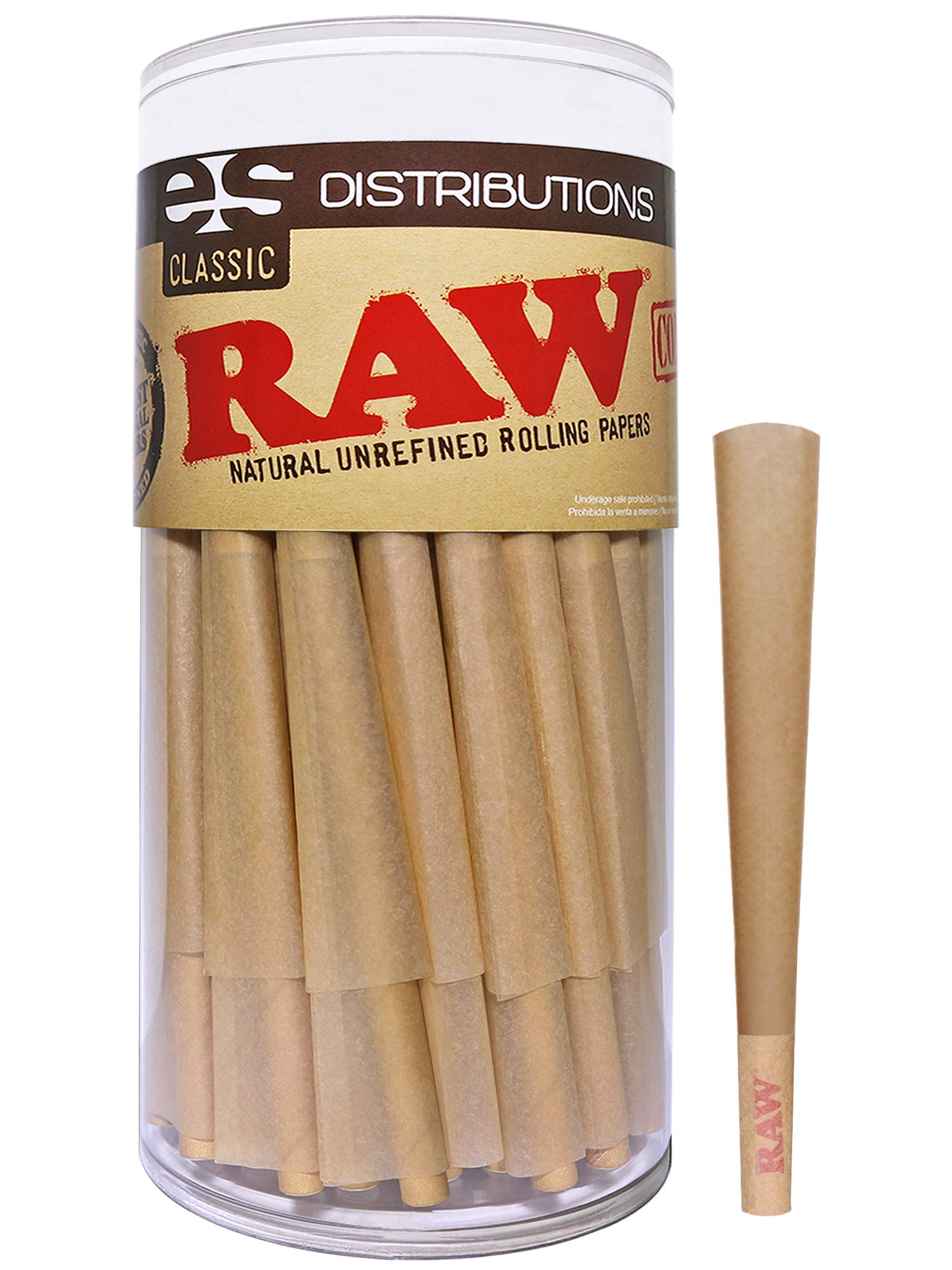 RAW Cones Classic King Size 100 Pack Natural Pre Rolled Rolling