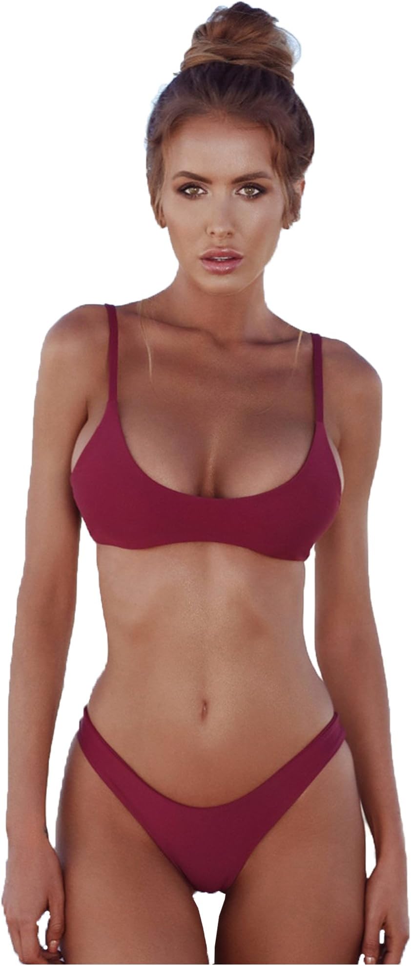 Womens Sexy Solid Color Brazilian Swimsuit- Two Pieces Bathing Suits Bikini Sets- Womens Push Up Bikini Sets Swimwear with Swim Shorts