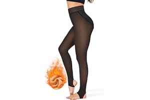 KBVOT Fleece Lined Tights Women Sheer Fake Translucent Winter Thermal Pantyhose Opaque Warm Thick High Waist Leggings(XS-2XL)
