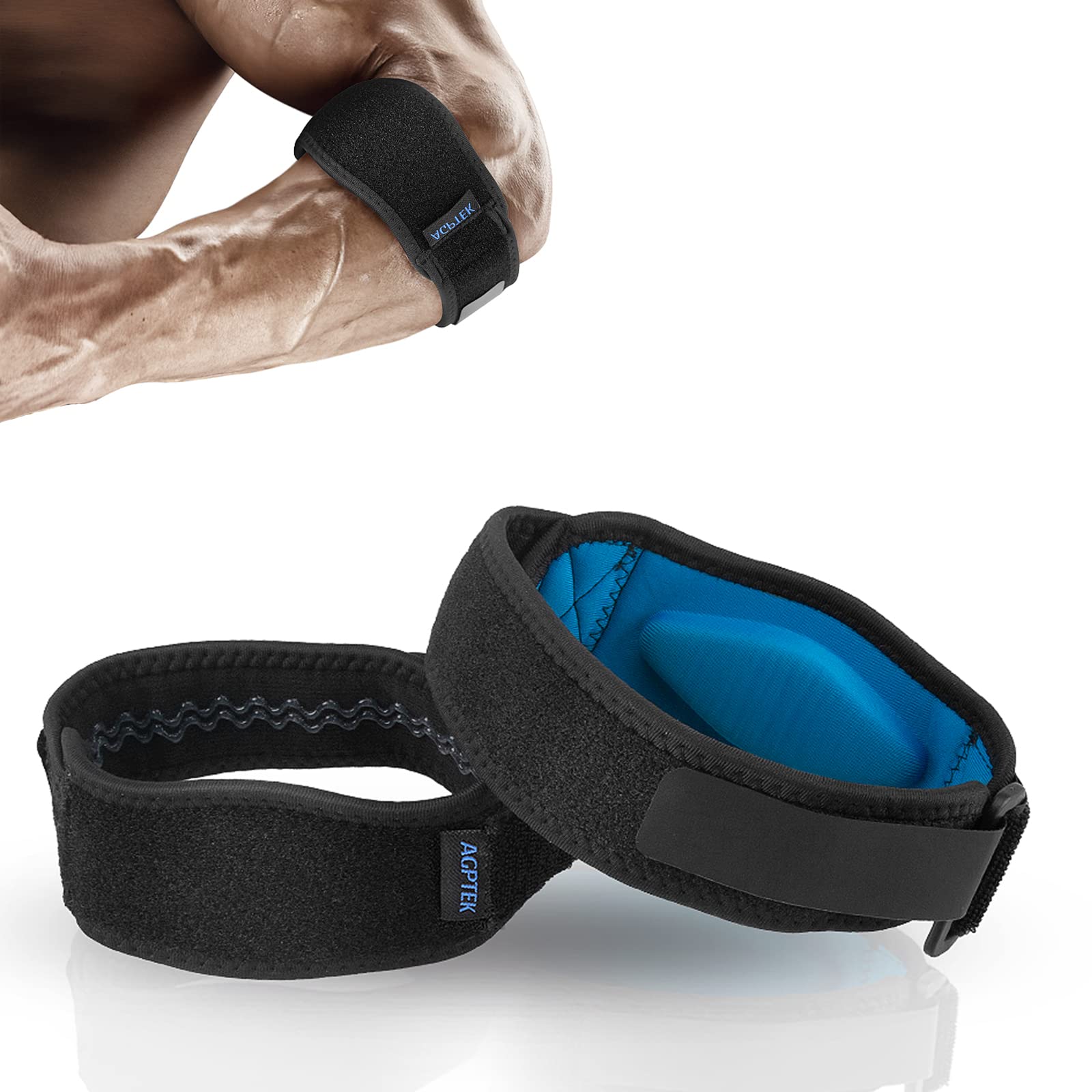 AGPTEK Tennis Elbow Support Strap, 2 Pack Golfers Elbow Support Brace for Men & Women, Arm Support Elbow Clasp Adjustable with EVA Compression Pad for Pain Relief