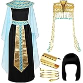 Yunlly 5 Pcs Halloween Egyptian Costume Women Black Bob Wigs Egyptian Headpiece Snake Bracelet Arm Cuff and Bangle Bracelet