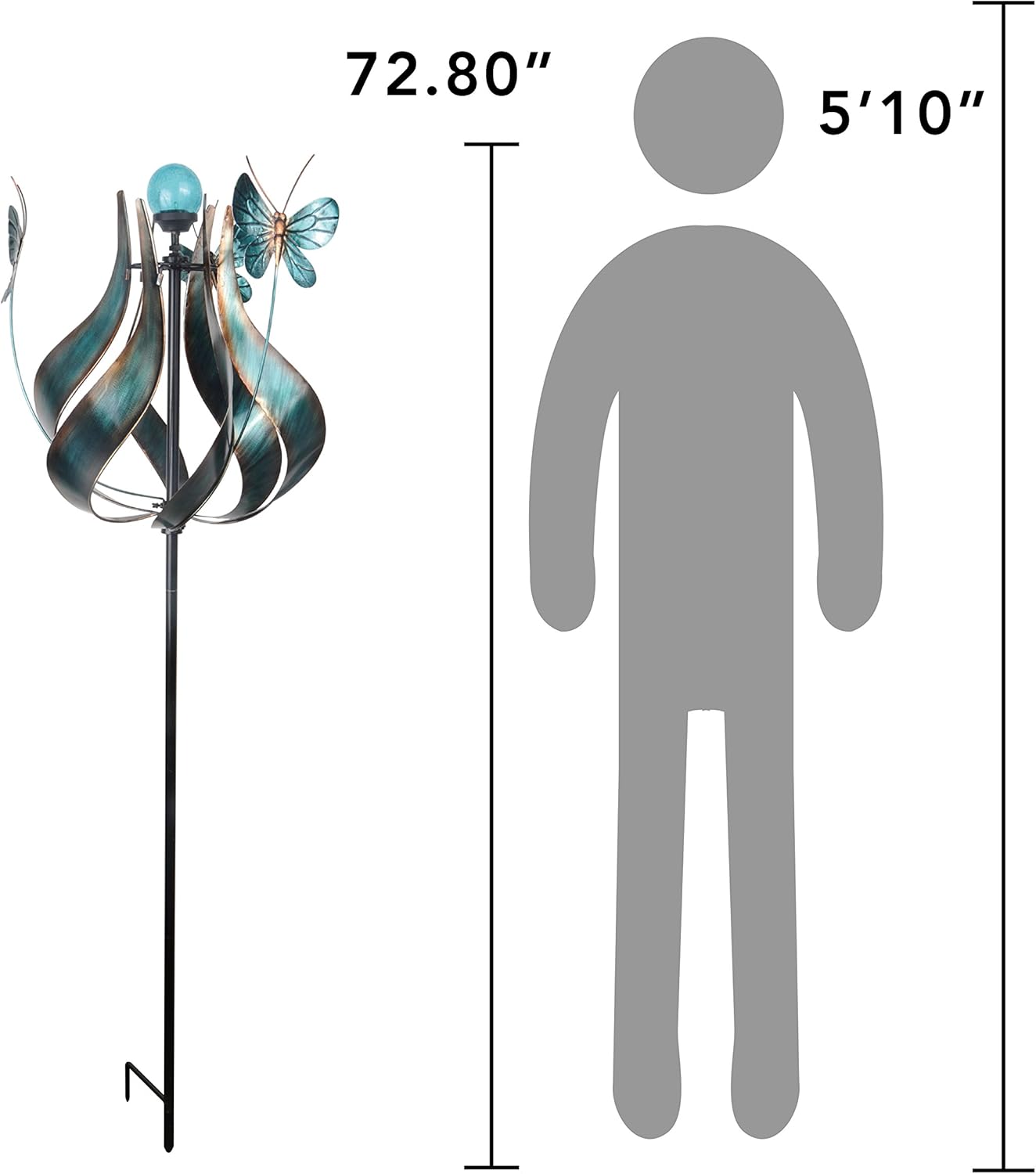 Peaktop Outdoor Kinetic Solar Light Wind Spinner Windmill, 73" Height, Teal: Furniture & Decor