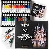 Castle Art Supplies 24 x 12ml Watercolor Paint Tube Set | Value for Adult Artists | Quality, Intense Colors | Just Squeeze th