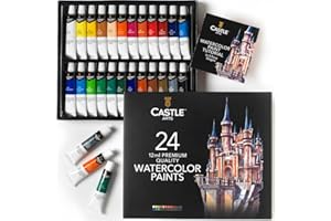 Castle Art Supplies 24 x 12ml Watercolor Paint Set | Value for Adult Artists | Quality, Intense Colors | Just Squeeze the Tube, Mix with Water and Get Creative | In Delightful Presentation Box