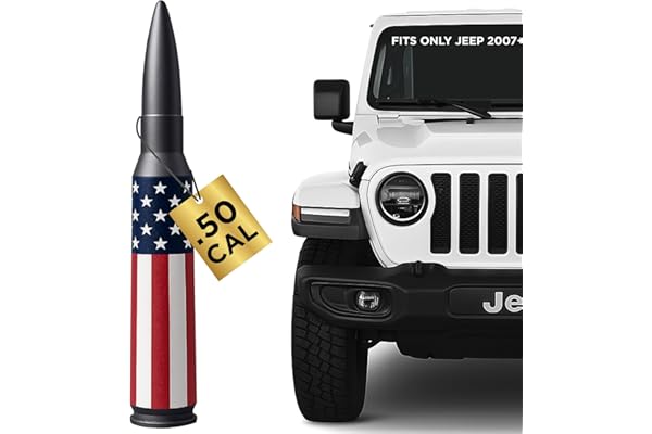 50 Cal Badass Bullet Antenna® Fits Jeep Wrangler JK & JL from (2007 for Jeep Wrangler & Gladiator Accessories - Car Wash Safe & Anti Thelf Design - Ditch The Whip & Upgrade Your Jeep