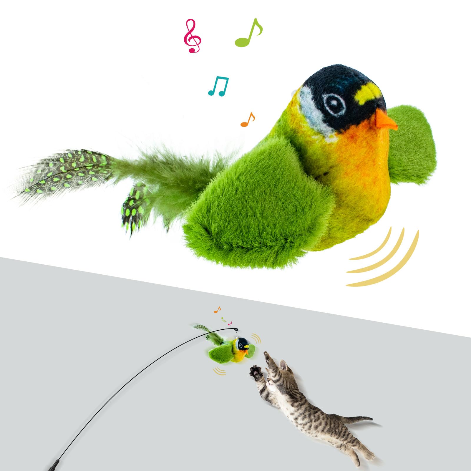 TOHDNC Cat Bird Toys with Cat Wand, Simulation Flying Birds Cat Toys Interactive with Feathers, Interactive Cat Toys for Indoor Kitty Kitten Exercise