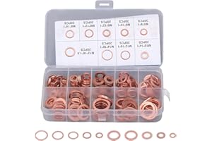 200Pcs Oil Drain Plug Gaskets, 9 Sizes Red Copper Crush Washer Gasket Drain Plug Washer Flat Sealing Gasket Rings Spacer Seal