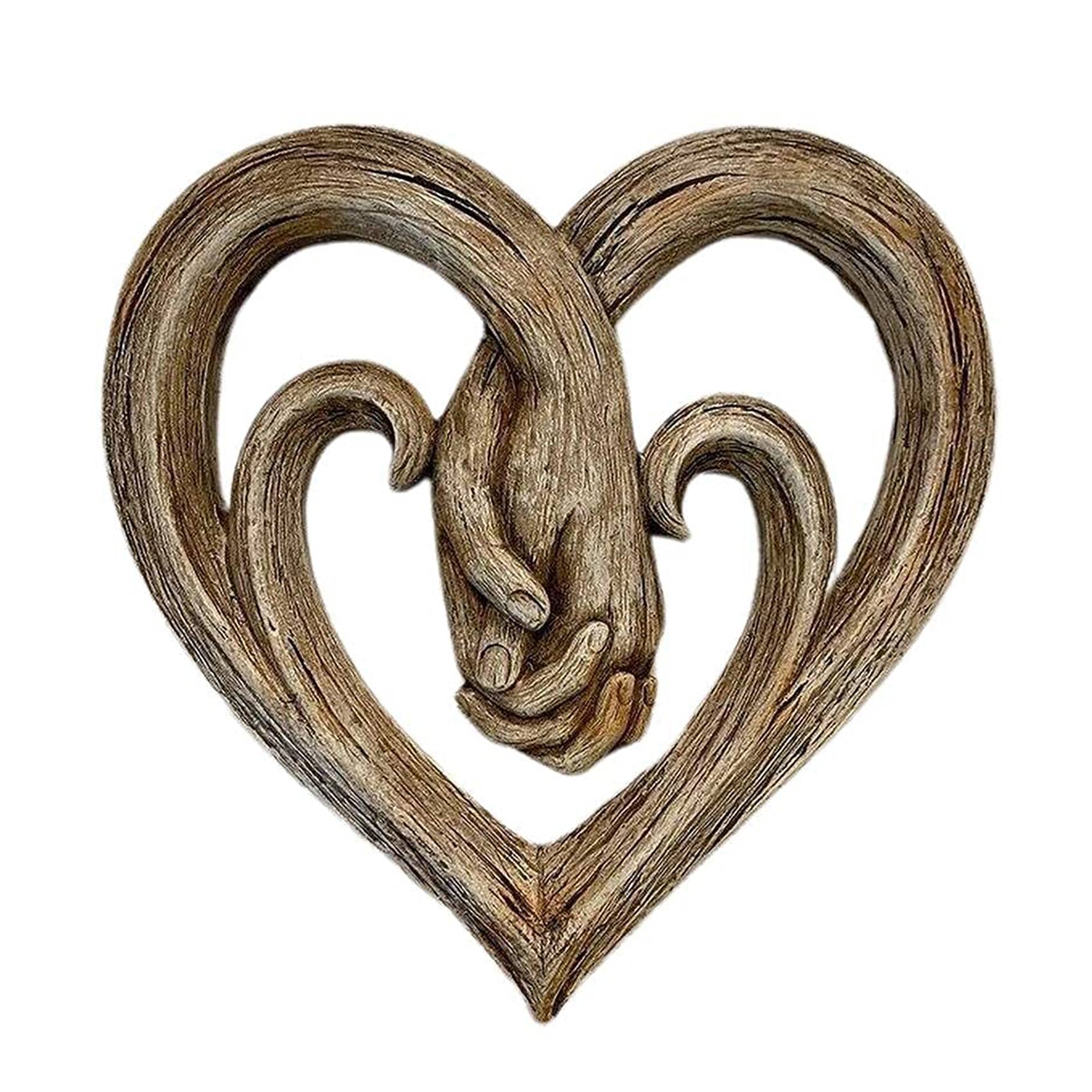 BGFAVCV Wooden Heart Holding Hands Wall Decor Sculpture Wall Art Handshake Pendant Craft Statue for Home Office Wall Decorations