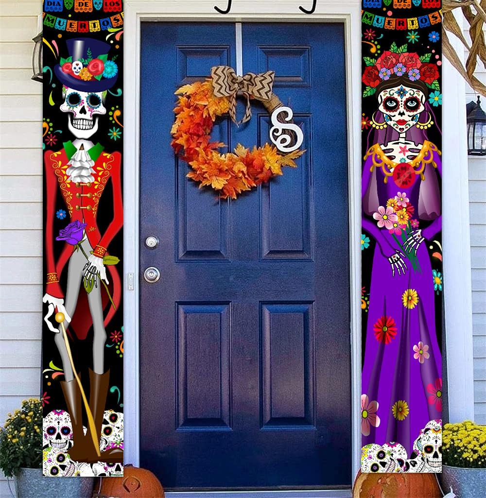 Yard Signs - Day of The Dead Decorations Dia De Los Muertos Decor Mexican Fiesta Sugar Skull Flowers Deocrations Hanging Wall Door Banner for Indoor Outdoor