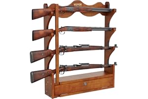 VEVOR Gun Rack, Wood Gun Rack Wall Mount, Gun Display Rack holds 4 Rifles, Shotguns, 132 lb Heavy Duty Wall Storage Display R