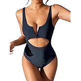 Dixperfect Women's Retro 80s/90s Inspired High Cut Low Back One Piece Swimwear Bathing Suits