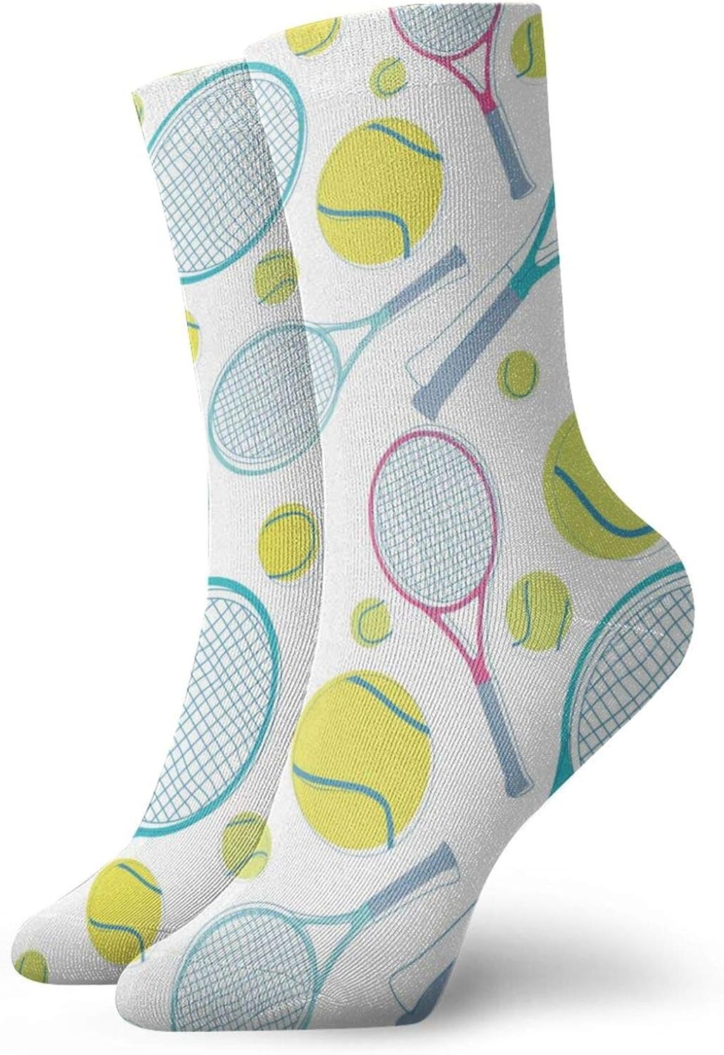 Tennis Pattern Athletic Socks Odor Control Calf Socks For Unisex