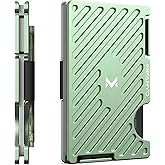 MIFANYO Womens Wallet, Minimalist Card Holder with Cash Strap, Slim RFID Blocking Metal Front Pocket Wallet, Green, LK-05