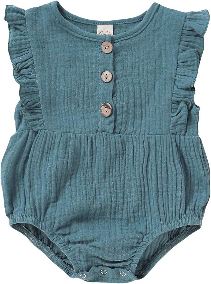 Newborn Baby Girl Romper Ruffle Short Sleeve Bodysuit Cotton Linen One Piece Jumpsuit Infant Summer Outfits Clothes
