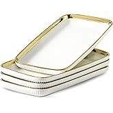 LETAOTAO Serving Platters, Ceramic Serving Platters Set of 4, 12 Inch Rectangular Serving Trays Dishes for Party Entertaining, White Dinner Plates with Gold Trim for Sushi Desserts Appetizers Salad