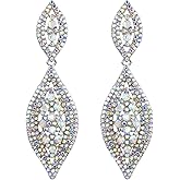 HAISWET Women Large Statement Chandelier Earrings Rhinestone Clear Crystal Party 2 Leaf Dangle Earrings