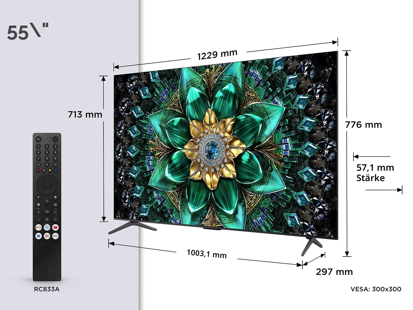 TCL 55Q6C 55 Zoll QD-Mini LED Fernseher, 4K HDR Premium 1000nits, Smart TV mit Google TV (Dolby Vision IQ & Atmos, Onkyo 2.1 Sound System, 144Hz Motion Clarity Pro, Game Master) 2