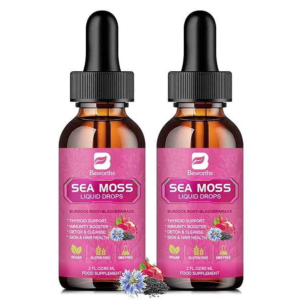 B BEWORTHS SEA MOSS LIQUID DROPS – BLACK SEED OIL & IRISH SEA MOSS GEL WITH BURDOCK ROOT BLADDERWRACK, ELDERBERRY, SPIRULINA, SEAMOSS SUPPLEMENT FOR ENERGY BOOSTER, DIGESTIVE HEALTH – 4 FL OZ, VEGAN