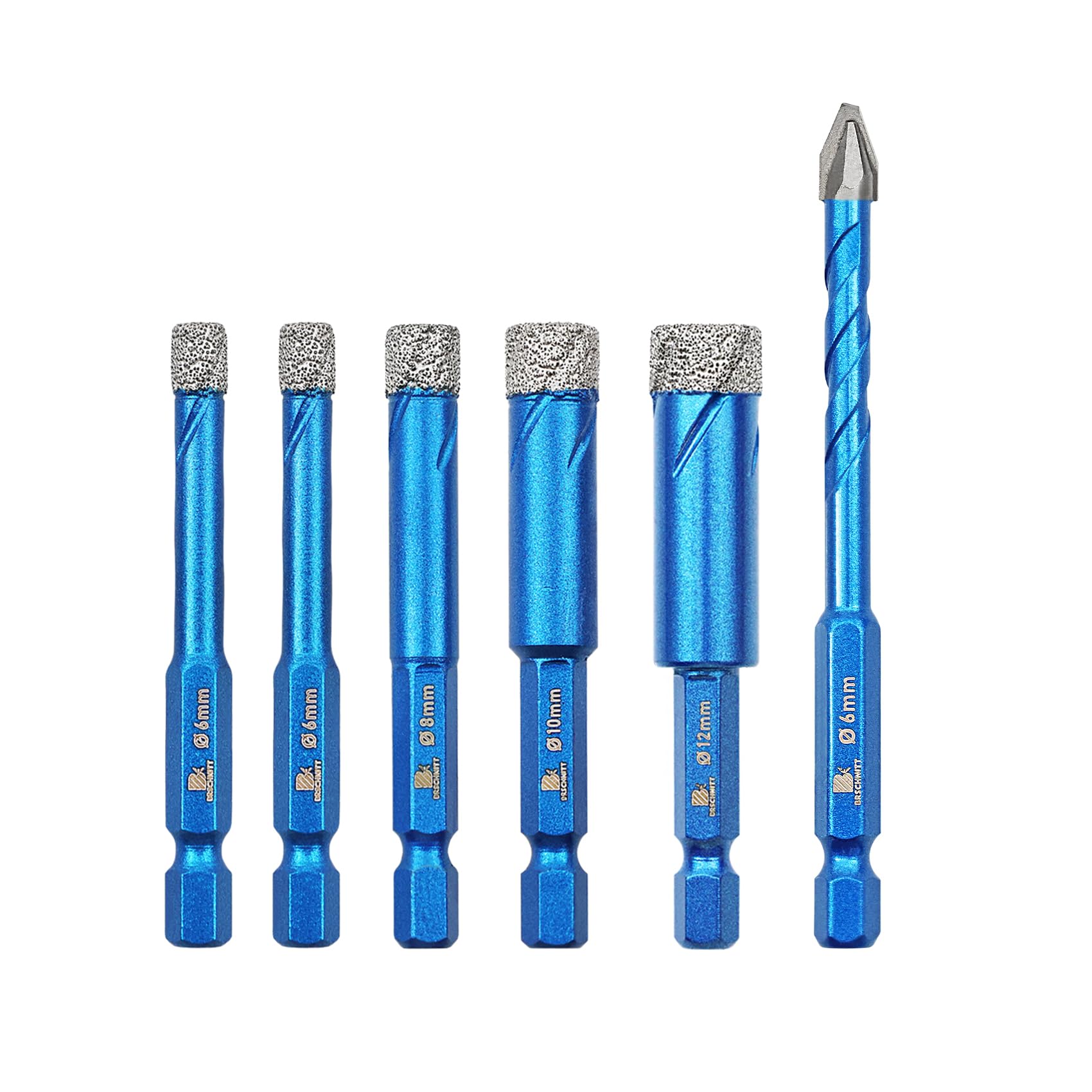 BRSCHNITT Diamond Drill Bit Hex Shank 1/4"*2,5/16",3/8",1/2"- Head Eccentric Drill Bit 1/4"Masonry Drill Bit for Porcelain Ceramic Tiles Glass Plastic Granite(6pcs)