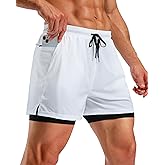 Pudolla Men's 2 in 1 Workout Running Shorts 5" Quick Dry Lined Gym Shorts Athletic with 4 Pockets for Men Tennis Training