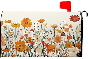 KCOZYDECOR Autumn Orange Flowers Mailbox Covers Magnetic Standard Size 18" X 21",Fall Thanksgiving Floral Mailbox Wraps Post Letter Box Cover for Holiday Garden Yard Decor