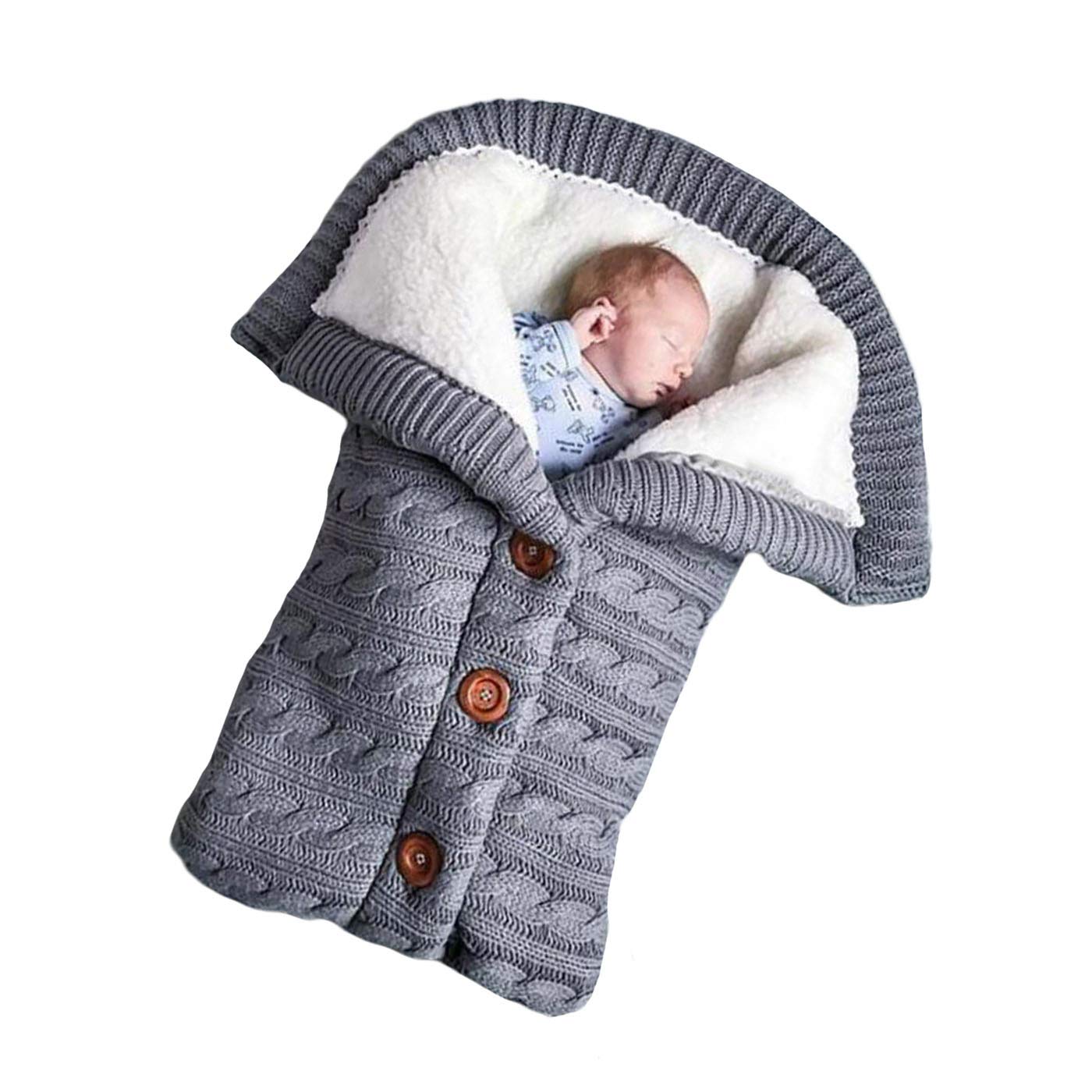 Schlafsäcke Baby Winter,Neugeborenes Baby Gestrickt Wickeln Swaddle Decke Kinderwagen Schlafsack für 0-24 Monat Baby (Grau, 68x 40cm)